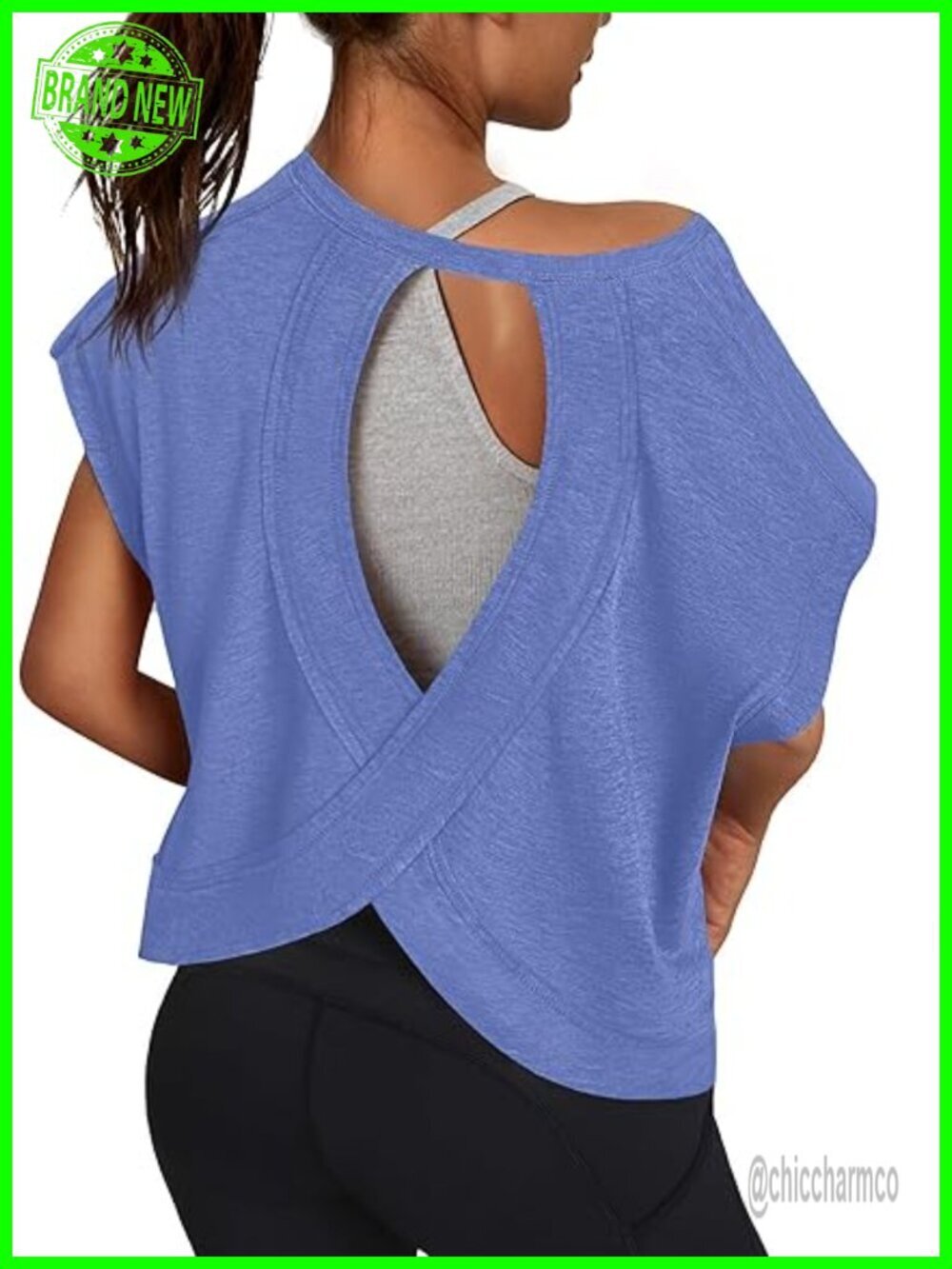 Open Back Crop Tee - Short Sleeve Yoga Gym Shirt